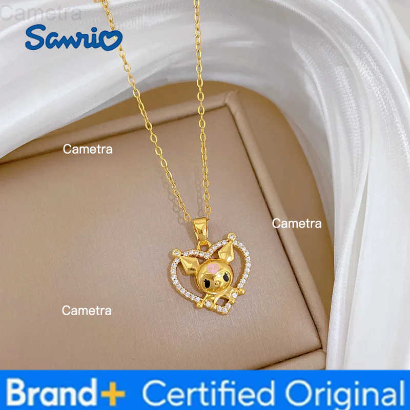 Sanrio Stainless Steel Chain Necklace Cute Kuromi with Zircon Love Heart Pendant Necklace for Women Girls Cartoon Jewelry Gifts H251229
