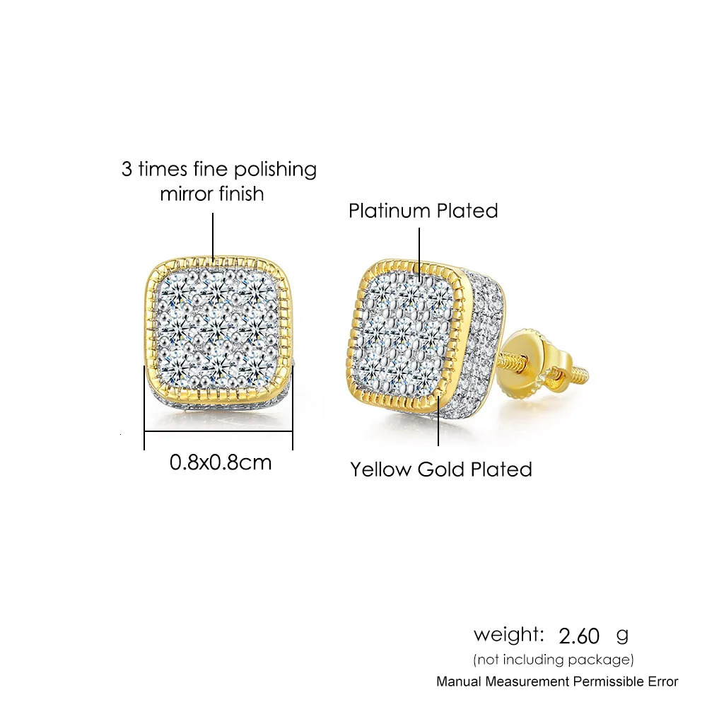 Hip Hop 8MM Square Stud Earrings For Women Men Iced Out Bling Micro Full Pave Rhinestone CZ Stone Earring Trendy Jewelry OHE127 251224