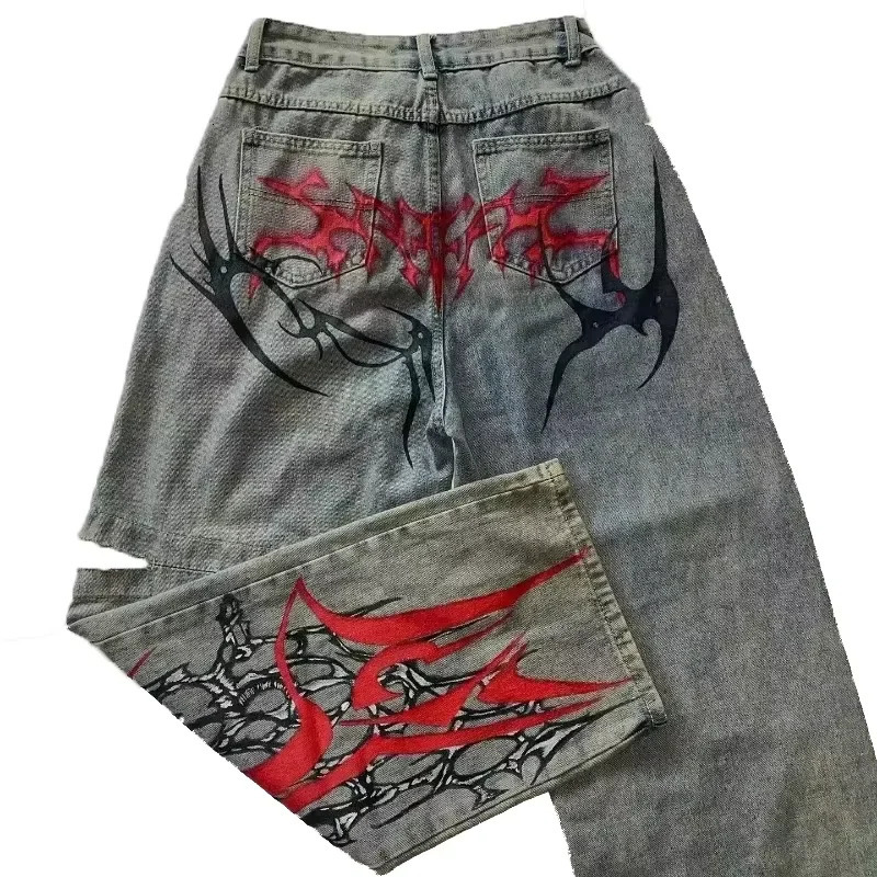 2025 American Trend Retro Hip-hop Embroidery Pattern Baggy Jeans For Men And Women Y2K Harajuku Gothic Wide Pants Streetwear 251226