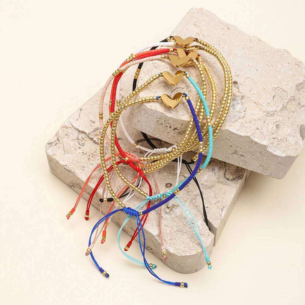 ZMZY New Fashion Design Love Heart Charm Gold Color Miyuki Beaded Bracelet Friendship Adjustable Handmade Jewelry Girl Gift 25H1229