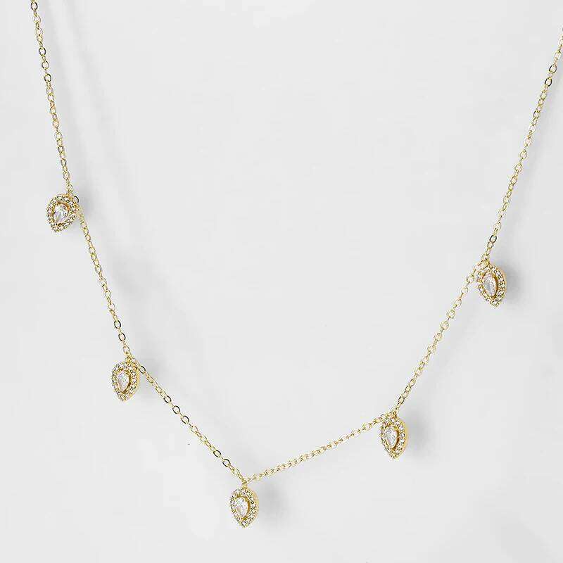 ZAKOL Water Drop Cubic Zirconia Pendant Choker Jewelry Sets for Women Girl Ins Trendy Gold Color Stud Earring Necklace Set Gift