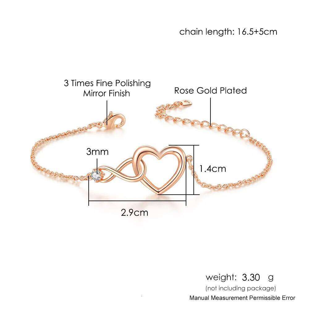 Heart Bracelet for Women Crystal Infinite Love Aesthetic Korean Gold Color Chain Bangles Wedding Accessories Bride Jewelry H058 25H1229