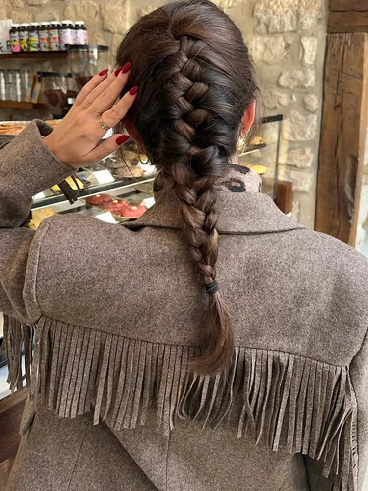 Chic Womens Blazer Turn down Collar Full Sleeve Tassel Solid Female Blazers 2025 Autumn Elegant Fashion High Street Lady Coat 251227