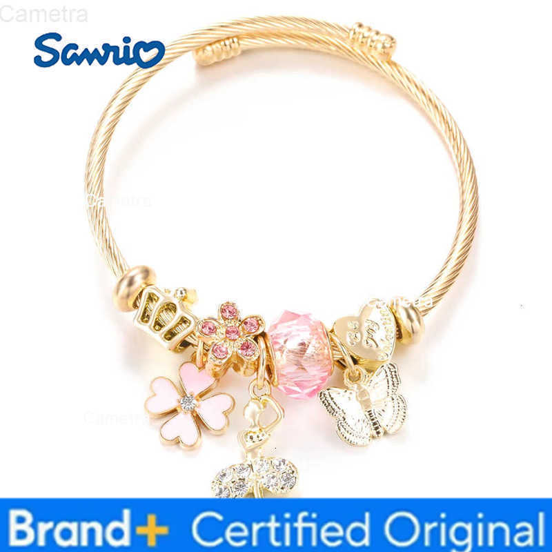 Sanrio Trendy Golden Stainless Steel Ballet Girl Heart Shape Butterfly Pendant 4 Colors Beaded Bracelet Closure Bangles Women Jewelry H251229