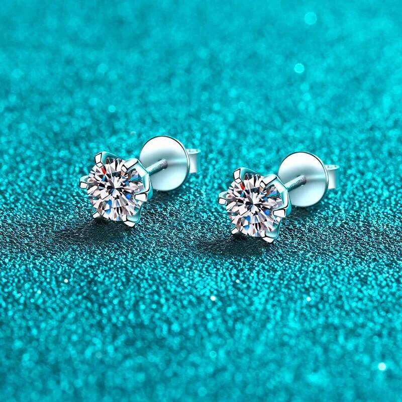18K gold studded diamond women's with 6-claw moissanite screw earrings, Pt950 platinum luxurious minimalist earrings a30