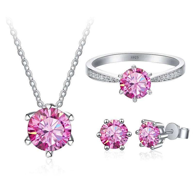 Classic Wedding Jewelry Sets For Women 1Carat Moissanite Diamond S925 Silver Necklace Earrings Ring Gifts With GRA 9aa