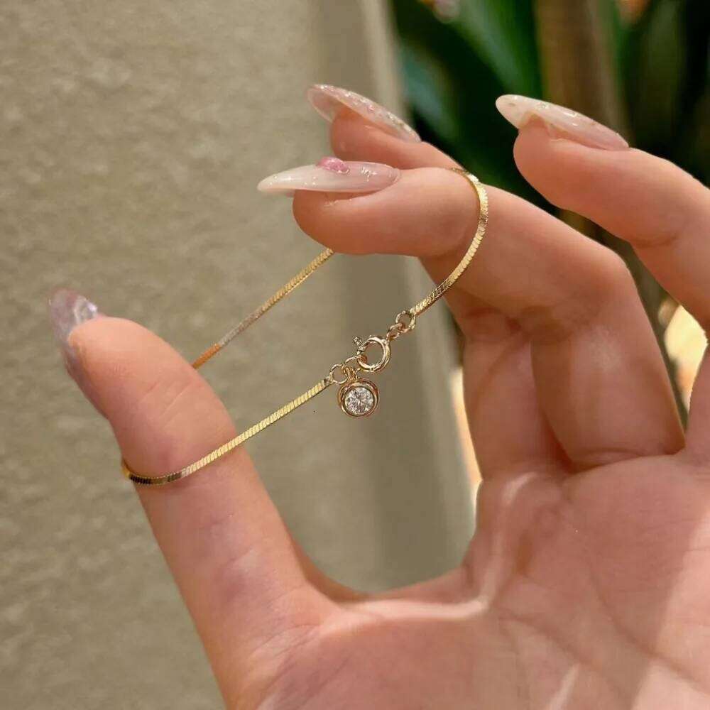 Simple Trend Sliver Color Stainless Steel Snake Bone Chain Inlaid Zircon Pendant Bracelets for Women Fashion Exquisite Jewelry 25H1229