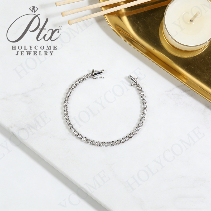 4mm Moissanite Round Bubble Diamond Tennis Bracelets for Woman Men 925 Silver Plated 18k Gold Bezel Setting Hip Hop Chain Bracelet