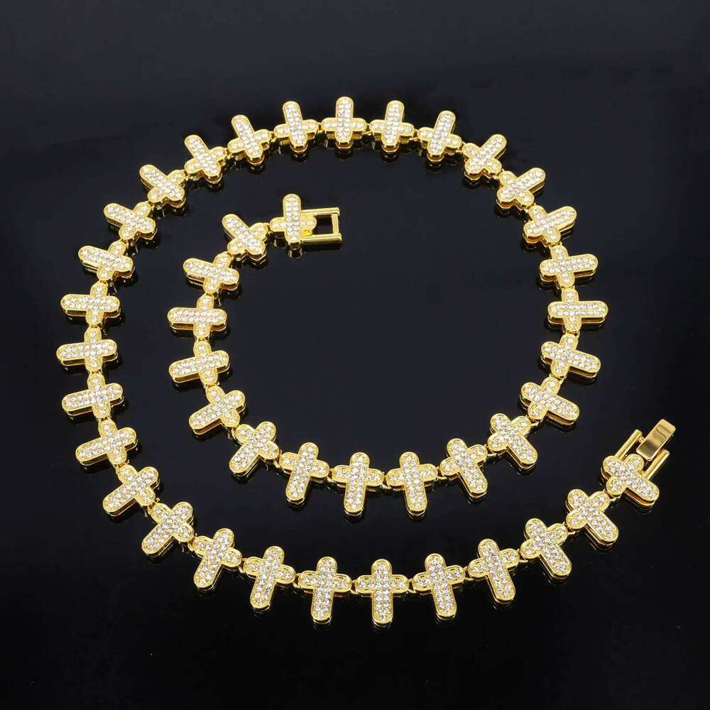 ZAKOL 20/50CM Iced Out Buling Rhinestone CZ Cross Tennis Chain Bracelet Necklace Set Women Men Fashion Hip-hop Rock Jewels
