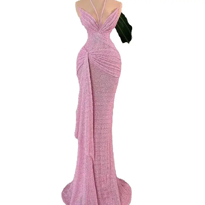 Sexy Halter Sequined Prom Dresses Sparkly Sleeveless Lace Evening Dress Customized Floor Length Party Cocktail Gown