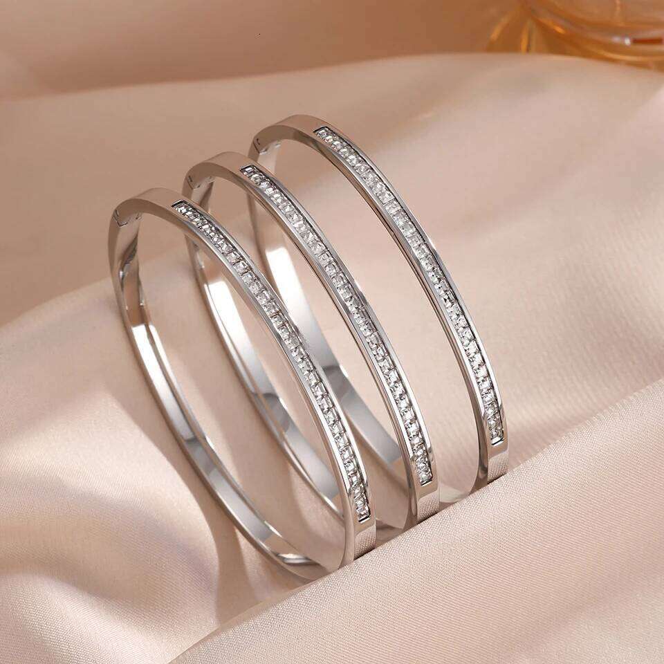 ZAKOL Exquisite Micro Paved Crystal Zirconia Thin Bracelet Bangles for Women Personalized Stainless Steel Stacked Jewelry