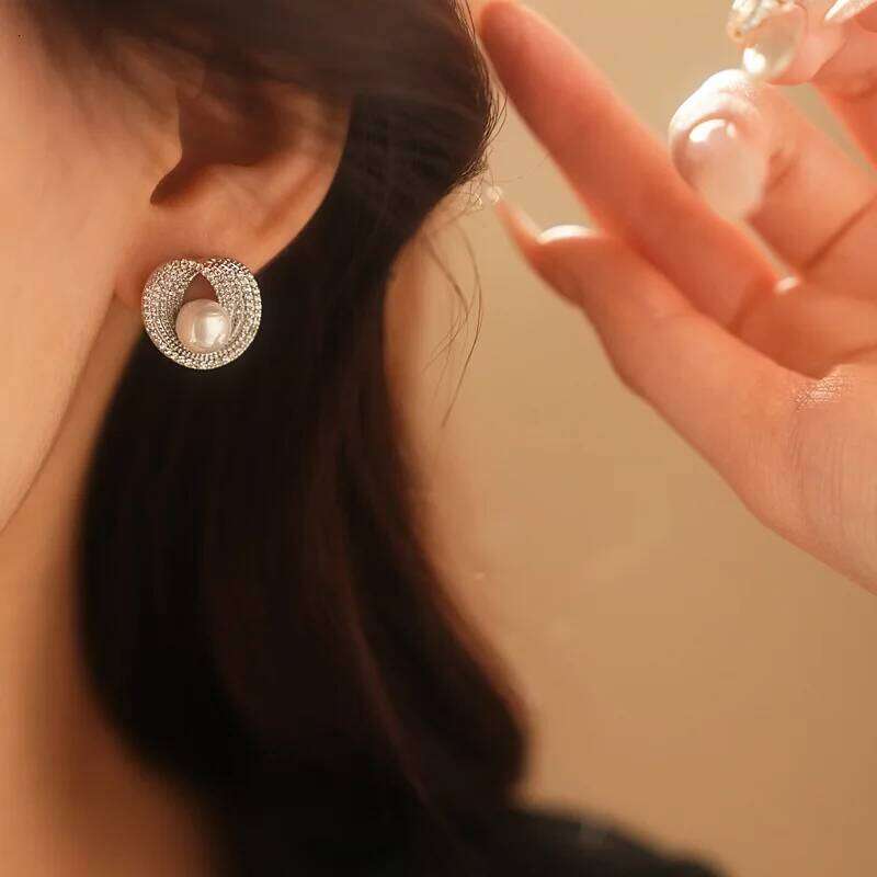 ZAKOL Luxury AAA Zircon Round Pearl Earrings for Women Irregular Stud Earring Temperament Wedding Party Jewelry