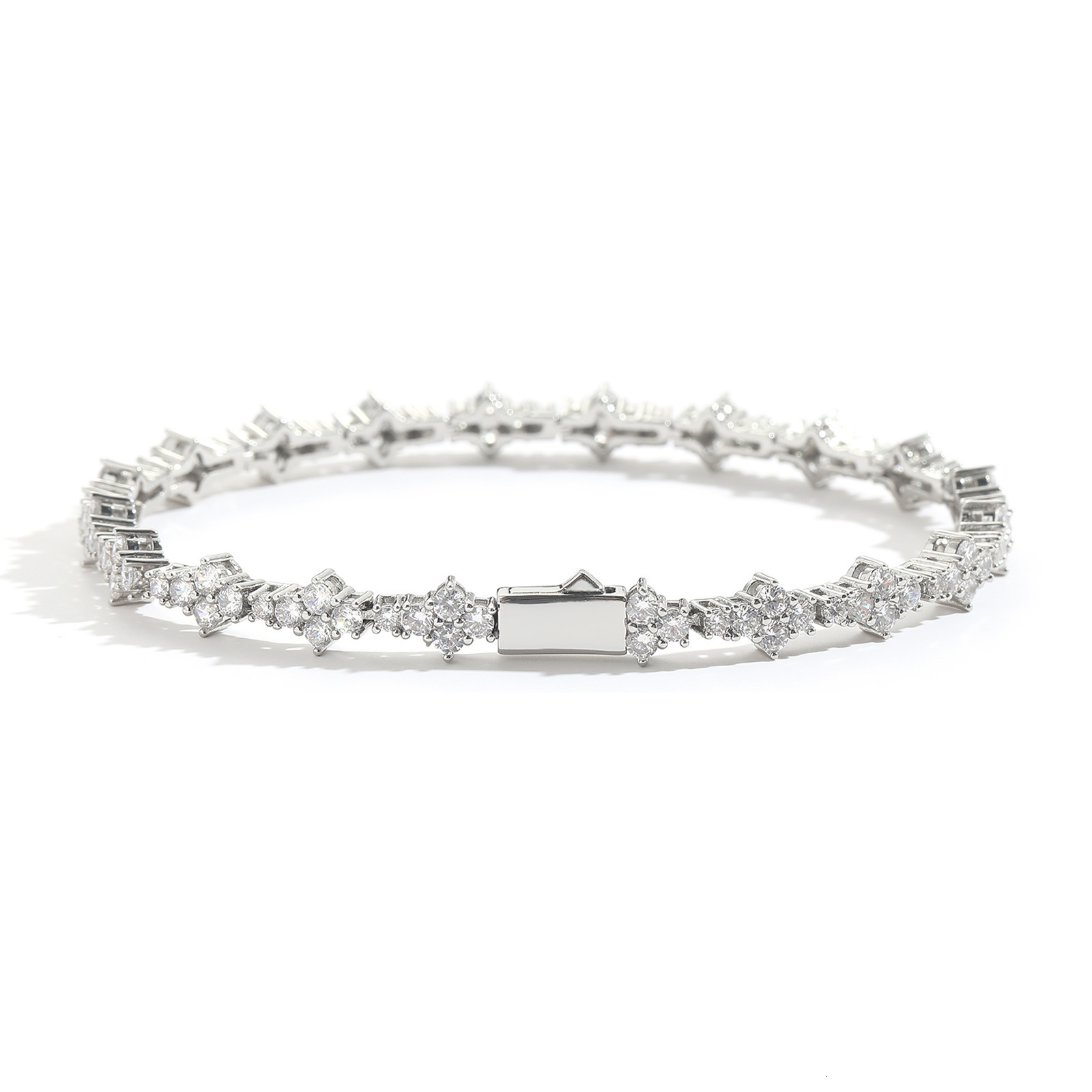 Luxury Brand Designer Jewelry European And American Plum Blossom Tennis Chain Men's Hip Hop Bracelet Hiphop Zircon Trendy Brand Spring Buckle Hip