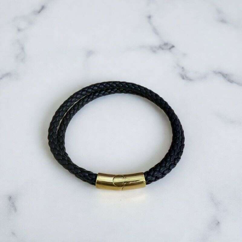 Cross-Border Hot-Selling Stainless Leather Retro Woven Titanium Steel Jewelry Imitation Cowhide Tai Chi Bracelet