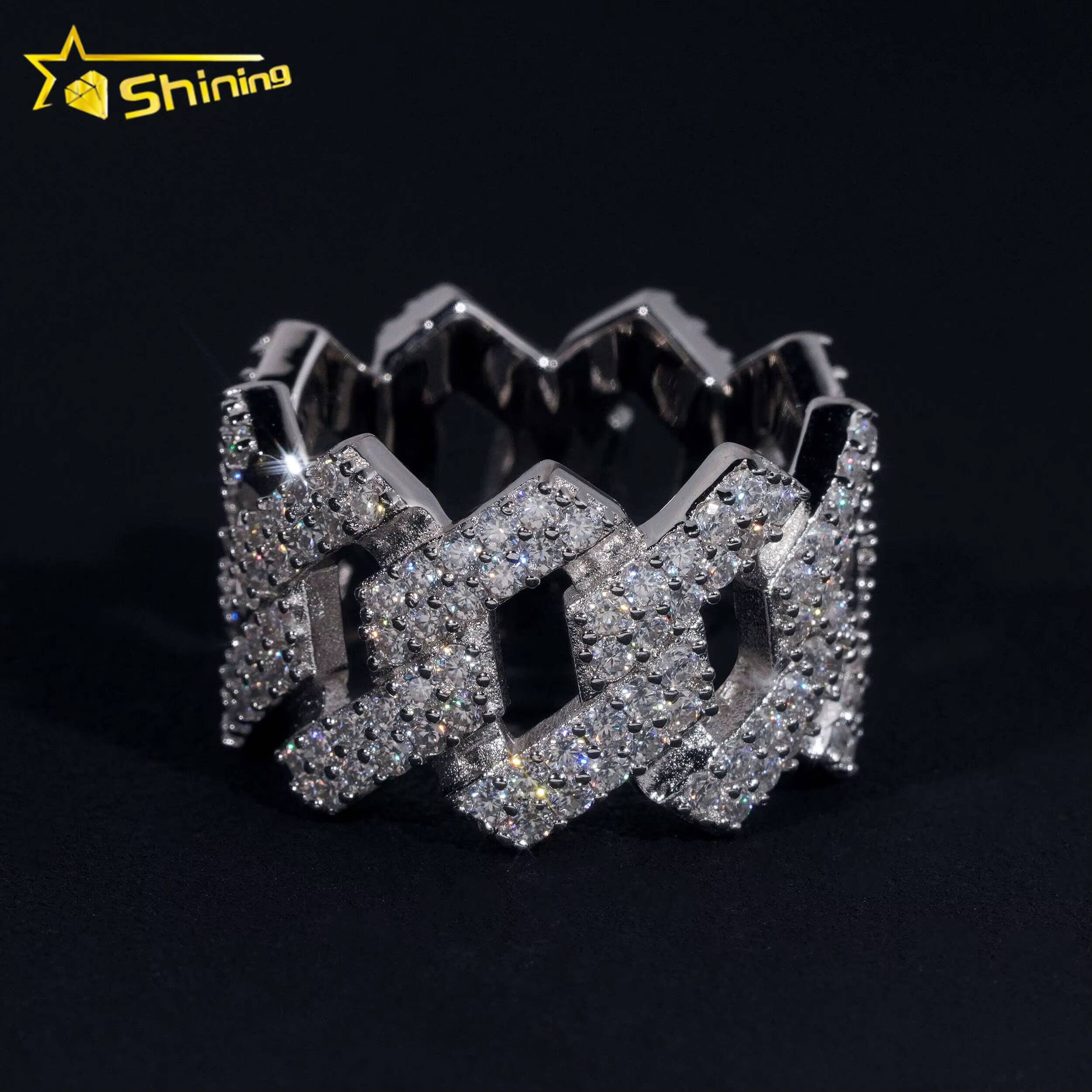 Hip Hop Style Pass Diamond Tester Hip Hop Jewelry 925 Silver Fully Iced Eternity VVS Diamond Moissanite Iced Out Cuban Ring