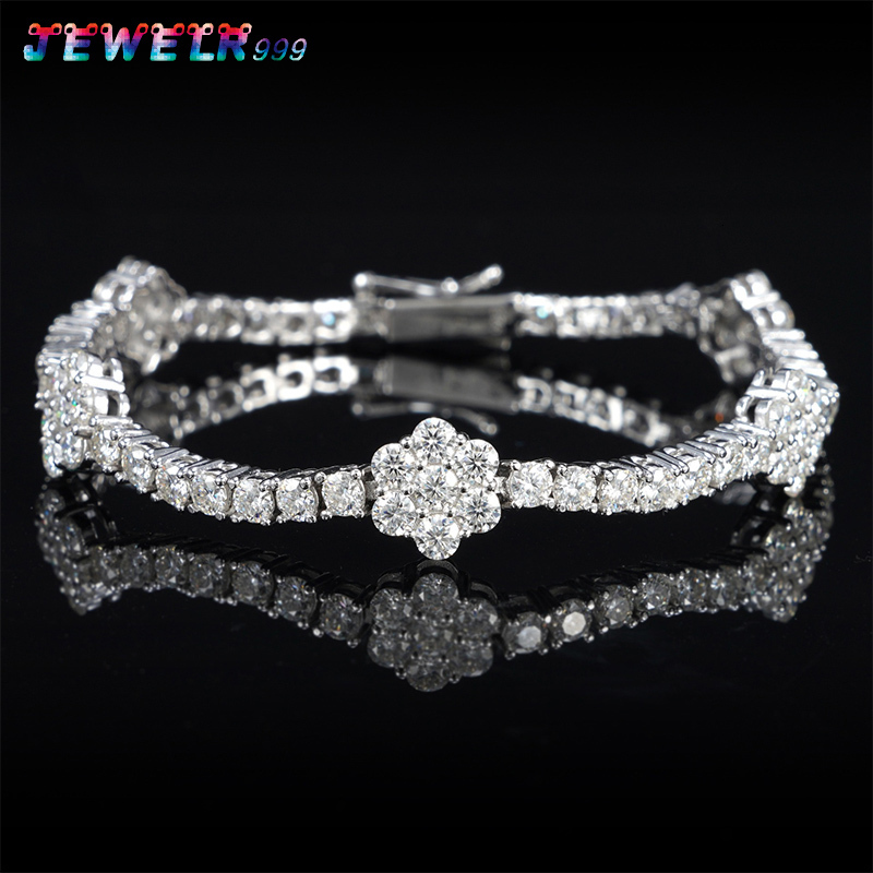 Hip-Hop Fashion 95mm Flower Tennis Chain with VVS 30mm Moissanite - 925 Sterling Silver Womens Necklace