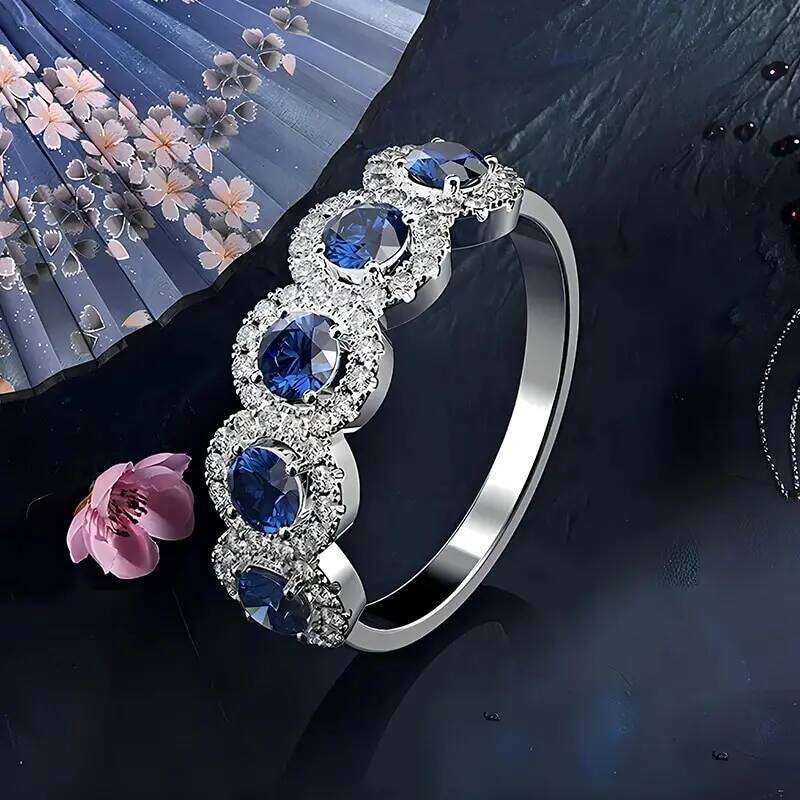 ZAKOLClassic Blue Cubic Zirconia Round Copper Rings For Women Girls Silver Color Metal Crystal Fingers Accessories Jewelry Gifts