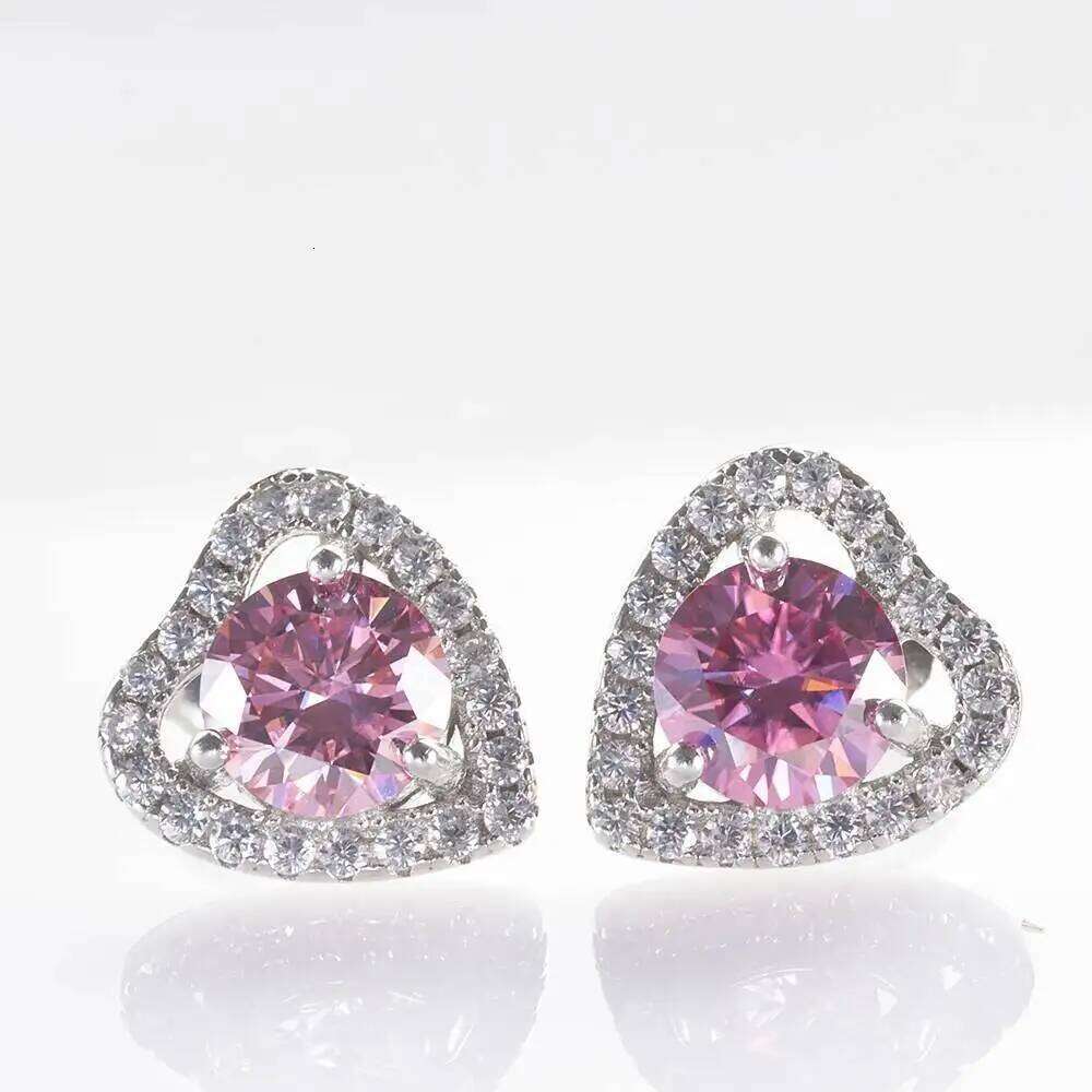 1 carat 6.5mm Moissanite Stud Earrings for Orginal 925 Sterling Silver pink color Women Heart Shaped ear-studs 5e6