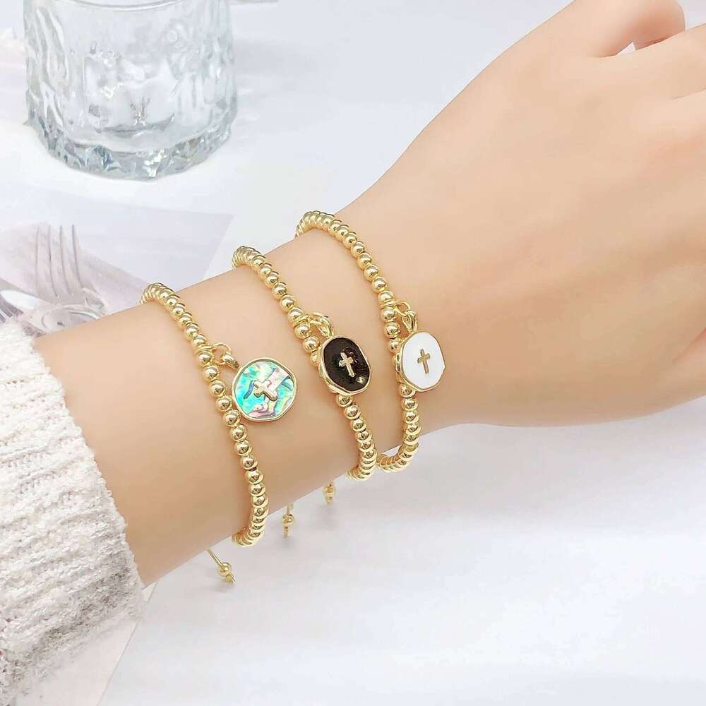 Simple Round Cross Copper Bead Chain Adjustable Drawstring Charm Bracelet Classic for Men Women Party Wedding Jewelry 25H1229