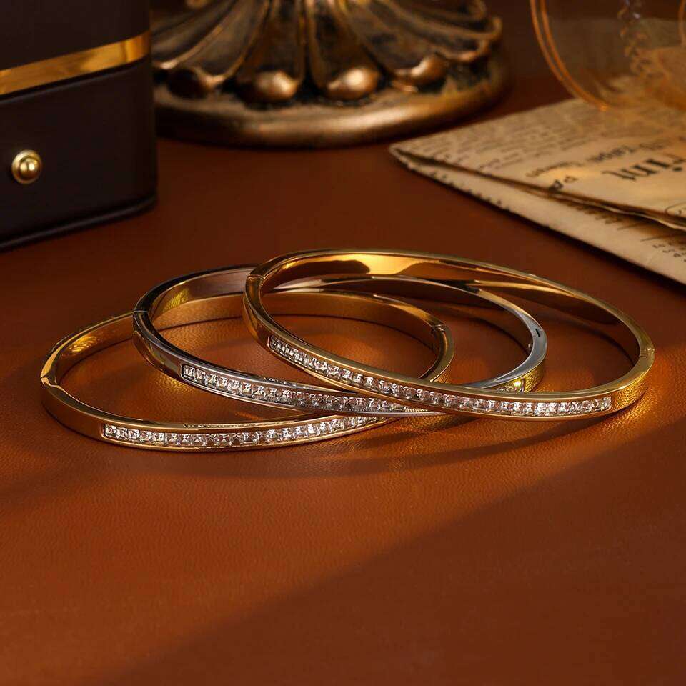 ZAKOL Exquisite Micro Paved Crystal Zirconia Thin Bracelet Bangles for Women Personalized Stainless Steel Stacked Jewelry