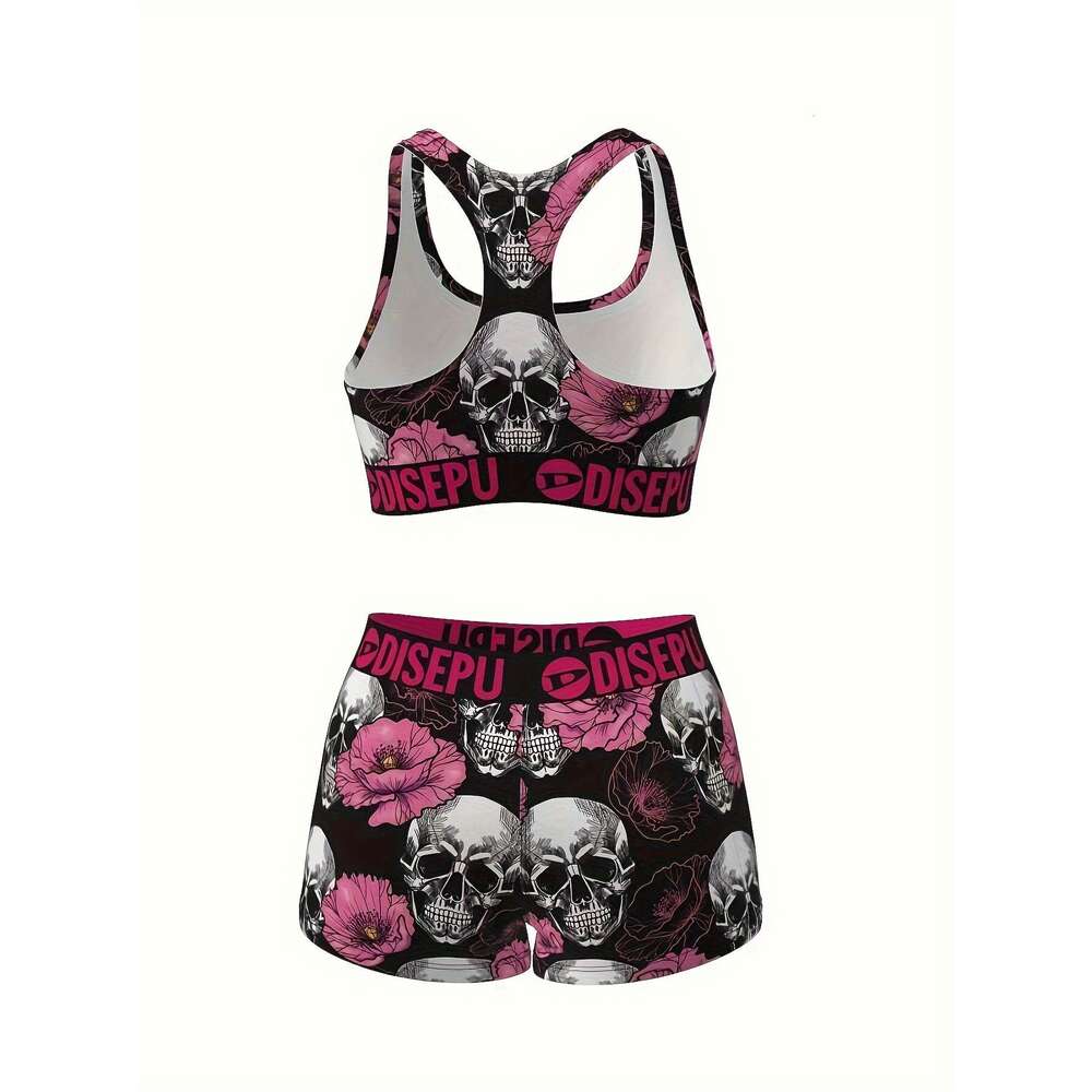 WONST Sportswear Pcs Of Women S Trendy Purple Skull Print High Elastic Breathable Comfortable Sports Bra Fitness Swimming Yoga Running Essential Set