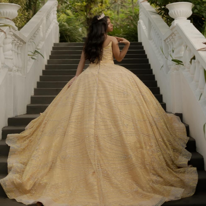 Champagne Shiny Quinceanera Dresses Ball Gown Off The Shoulder Sequin Applique Lace Beading Crystal Corset Party Birthday Sweet 16 Dres Vestidos 15 An