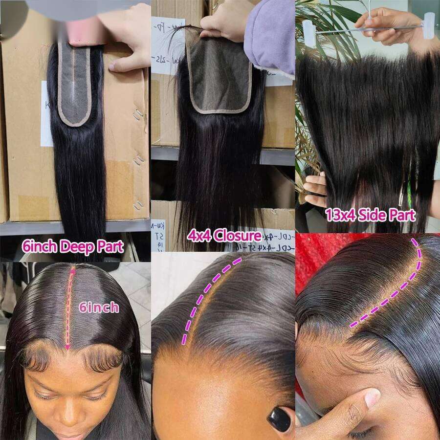 Straight Human Closure 2X6 4X4 Raw Brazilian Hair Extensions Weave 3 4 Bundles With 13X4 Transparent Frontal VMS