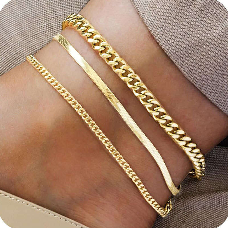 New Cuban Anklet Multi-layer Stacking Fashion Simple Ins Style Stainless Steel Set Foot Chain Jewelry