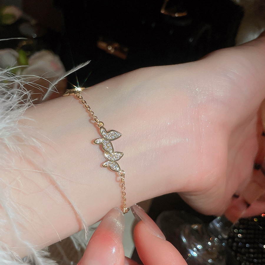Korean Style Ins Zircon Butterfly Sweet Elegant Temperament Everyday Versatile Bracelet Light Luxury High-end Feel Jewelry for Women