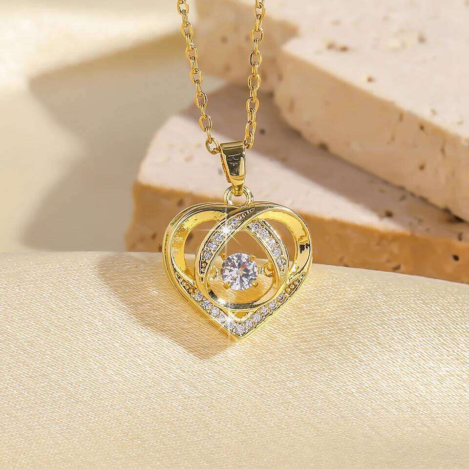 ZAKOL Temperament Smart Love Zircon Necklace for Women Gold Color Light Luxery Titanium Steel Pendant Necklaces Party Jewelry