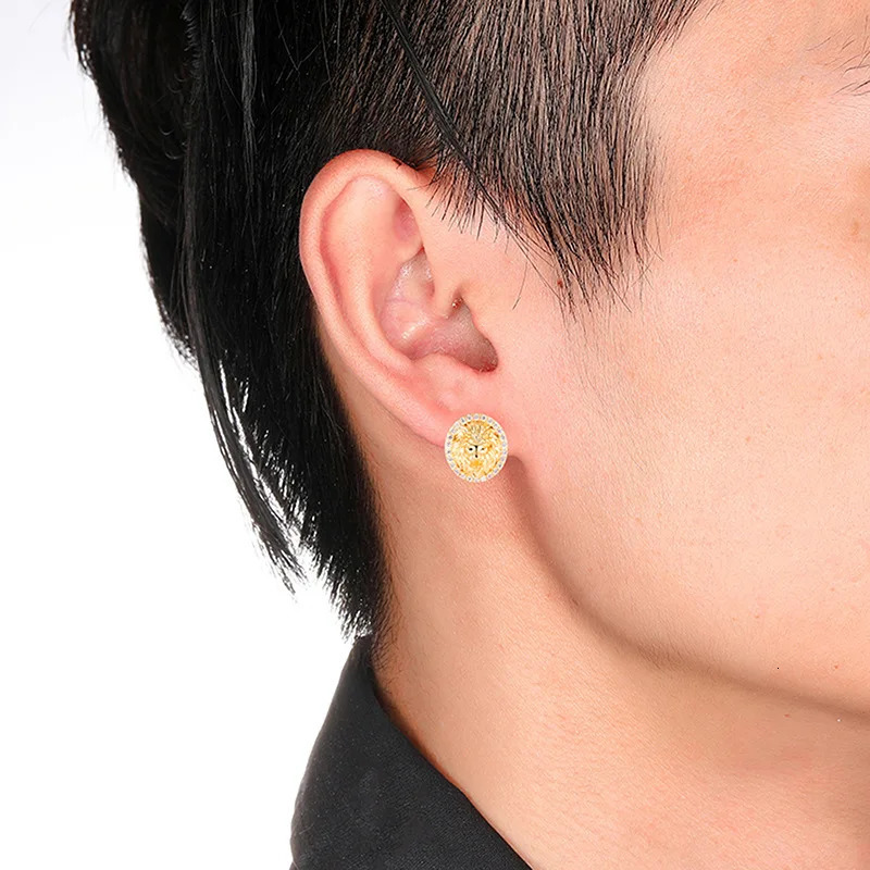 Classics Lion Stud Earrings Gold Color Filled Zircon Rhinestone Earrings for Men Women Hip Hop Jewelry Accessories Gifts 251224