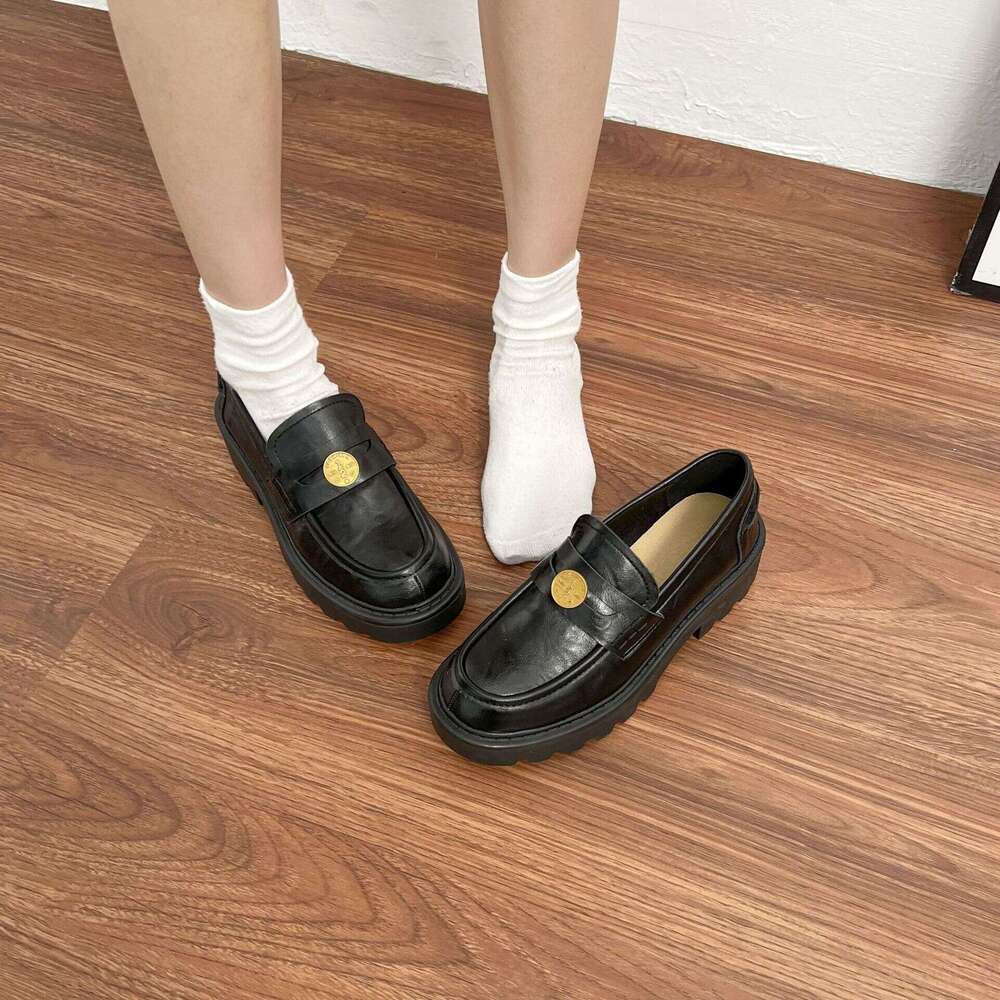 Internet Celebrity Spring Thick-Soled Leather College Style Small Coin Loafers for Women 2025 New Women's Shoes