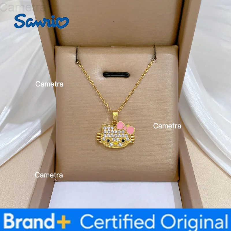 Sanrio Stainless Steel Chain Necklace Cute Hello Kitty with Zircon Pendant Necklaces for Women Girls Creative Cute Jewelry Gifts H251229