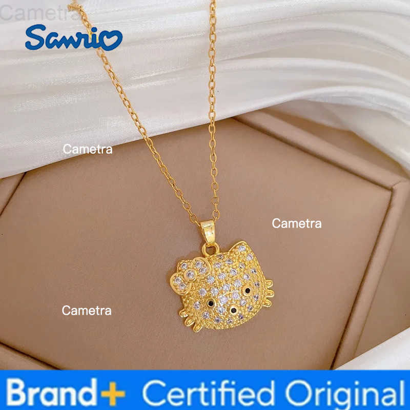 Sanrio Stainless Steel Chain Bling Shiny Zircon Hello Kitty Pendant Necklace for Women Teen Girls Cute Kitten Jewelry Gifts H251229