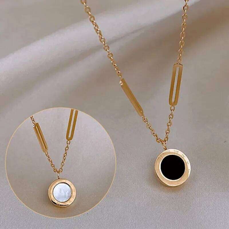 Fashion Roman Digital Wafer Pendant Necklace Stainless Steel Party Jewelry for Women Sexy Choker