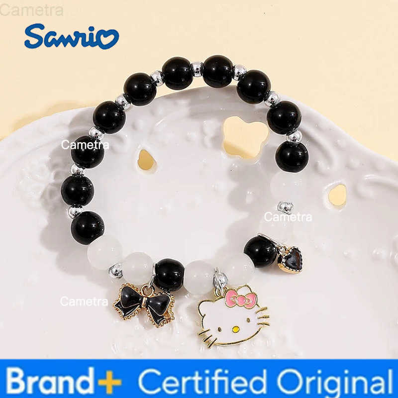 Sanrio Hello Kitty Charm Bracelet Kawaii Crystal Glass Bead Elastic Bangle Cute Cartoon Jewelry Gift for Girls Women H251229