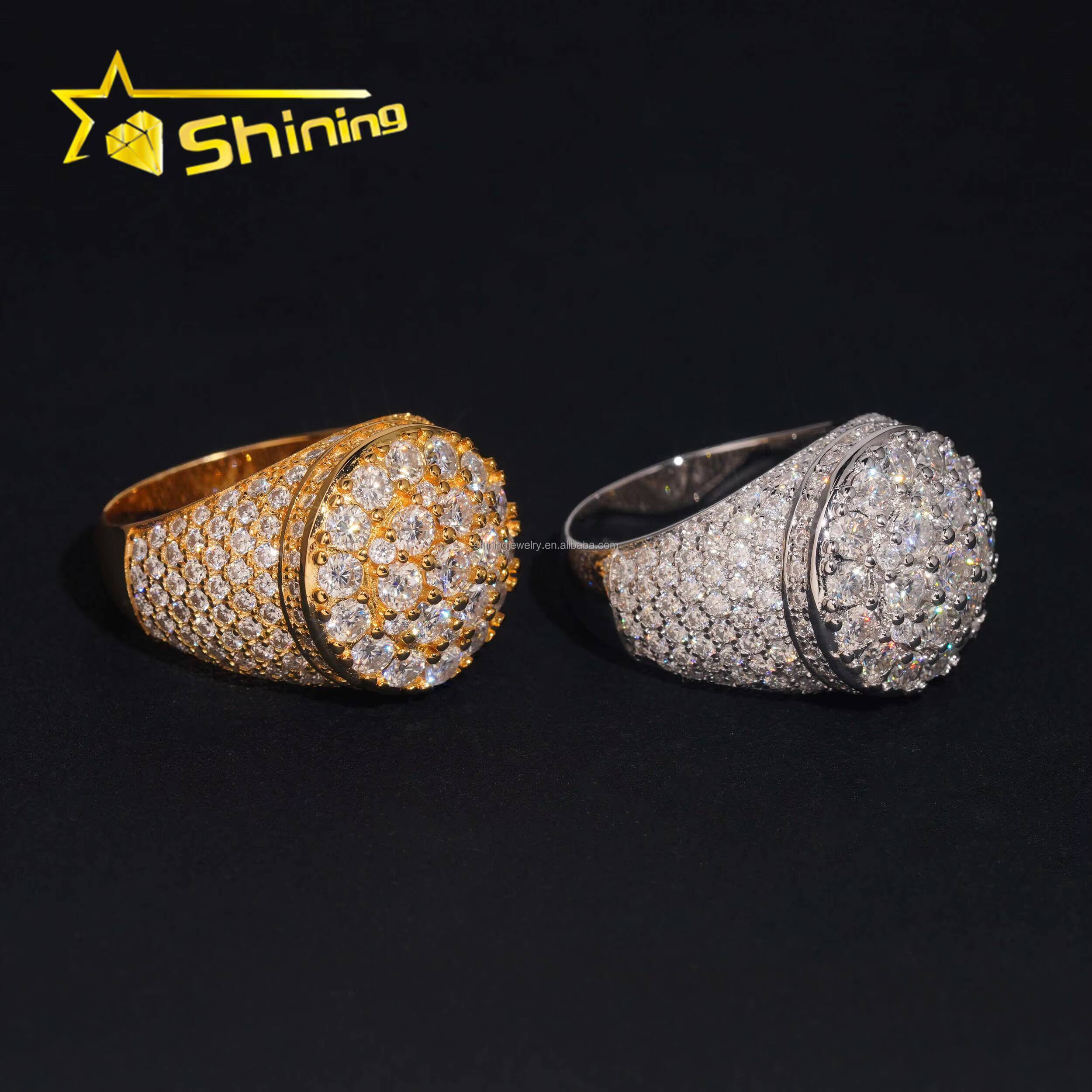 Man Gift Fire Jewelry Honey Comb Setting Luxury Hip Hop Hot Selling S925 Solid Silver Iced Out Moissanite Diamond Round Ring
