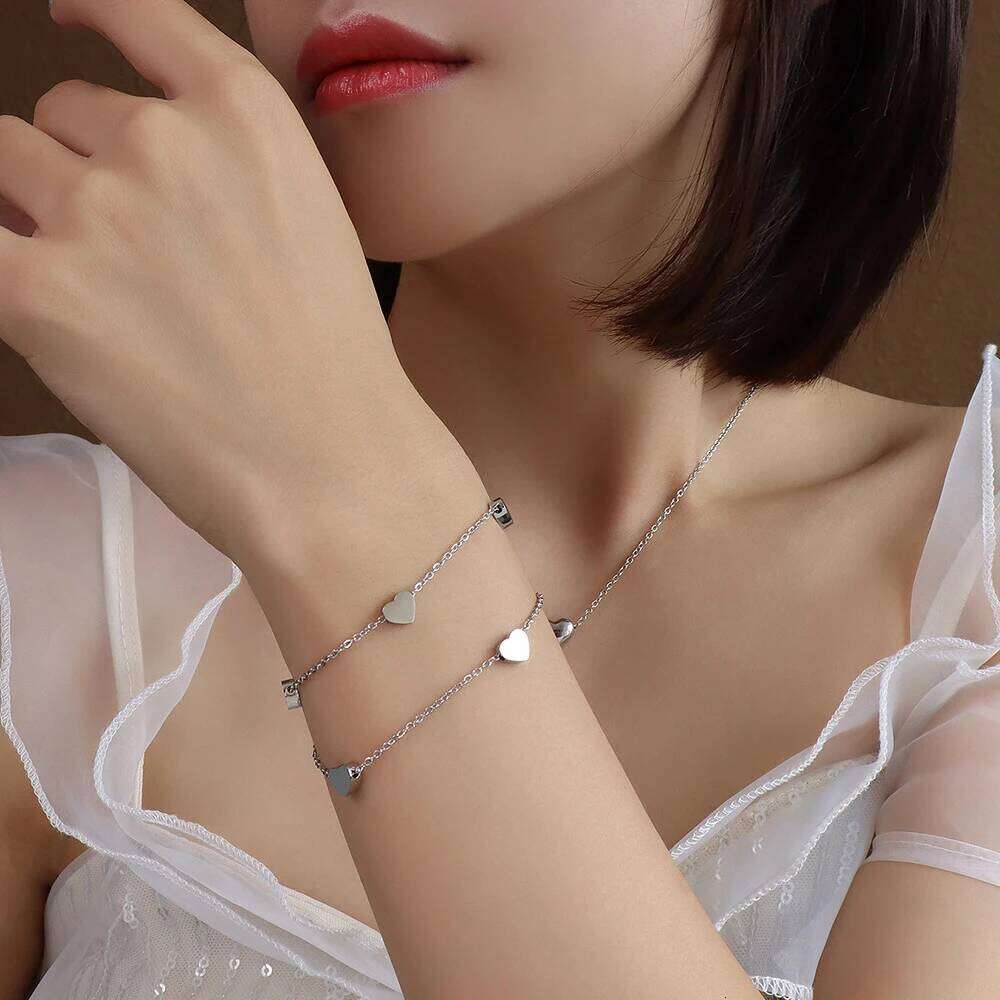 Fashion Heart Double Layer Bracelet For Women Adjustable Temperament Stainless Steel Chain Bracelets Pulseras 25H1229