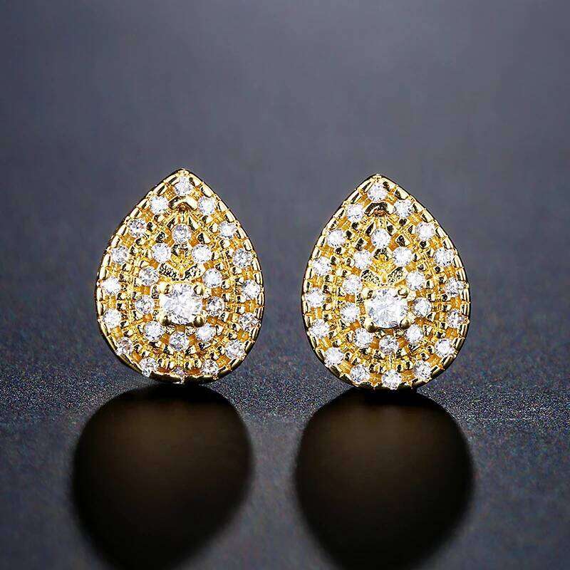 ZAKOL Water Drop Cubic Zirconia Pendant Choker Jewelry Sets for Women Girl Ins Trendy Gold Color Stud Earring Necklace Set Gift