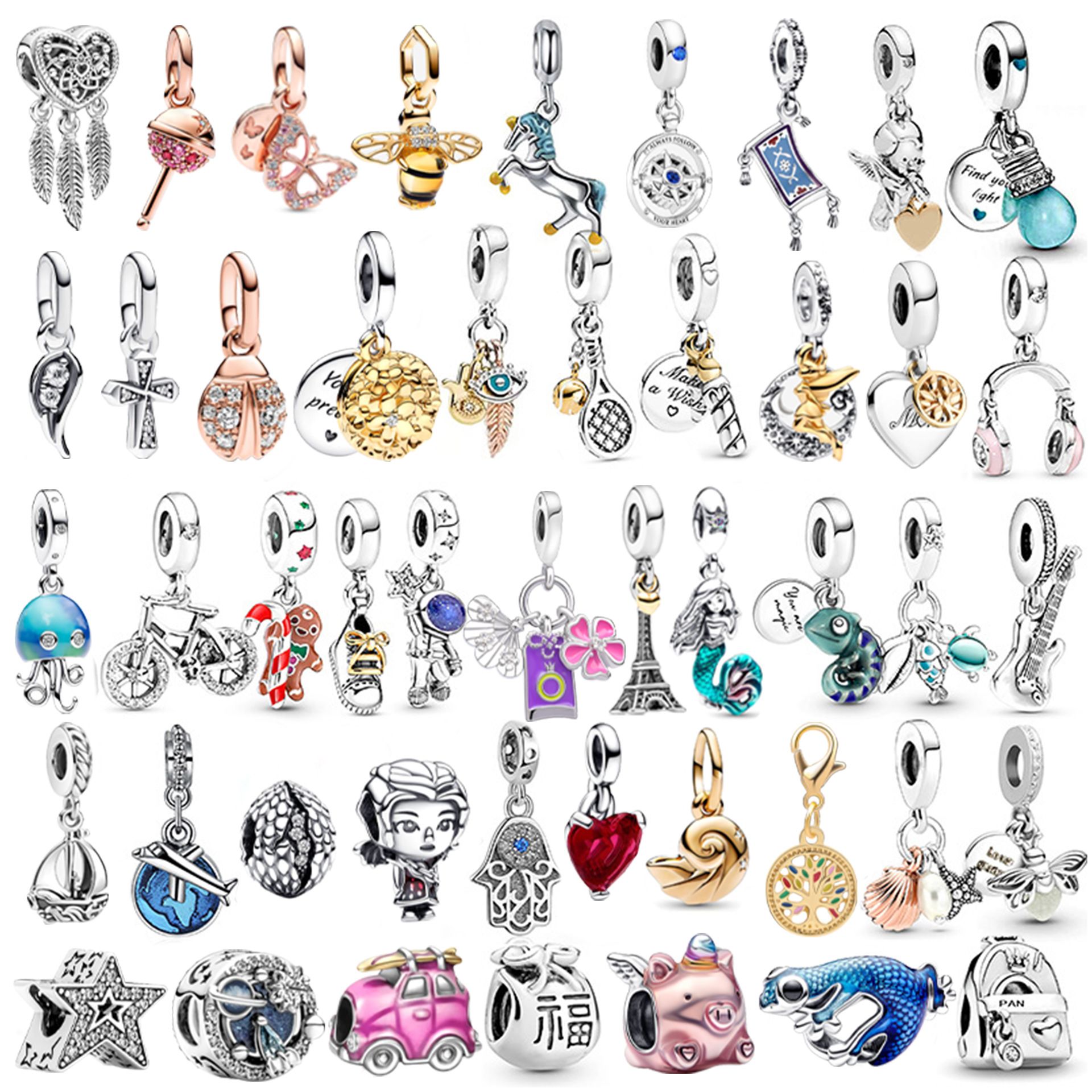 Beautiful S925 sterling silver large-hole beaded mermaid multi-color DIY beaded accessories for bracelets