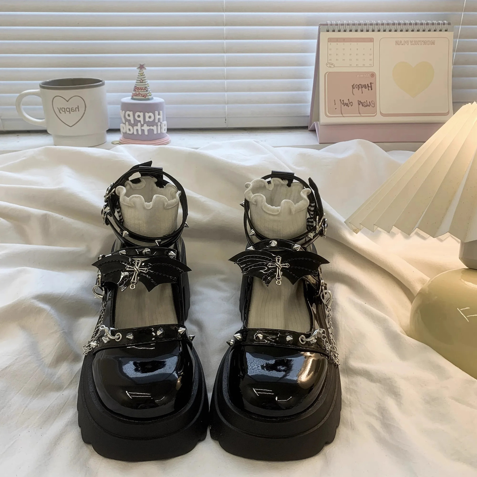 Punk k JK orm Mary Janes High Heels Thi Bot Small Leather oes Womens Lolita Faion Single oes Korean Sle251222