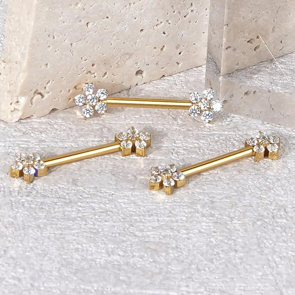 1/5PCS Zircon Flower Nipple Piercing CZ Sexy Nipple Shield Ring Nails Barbell Body Piercing Jewelry Chest Decor 14G 251224