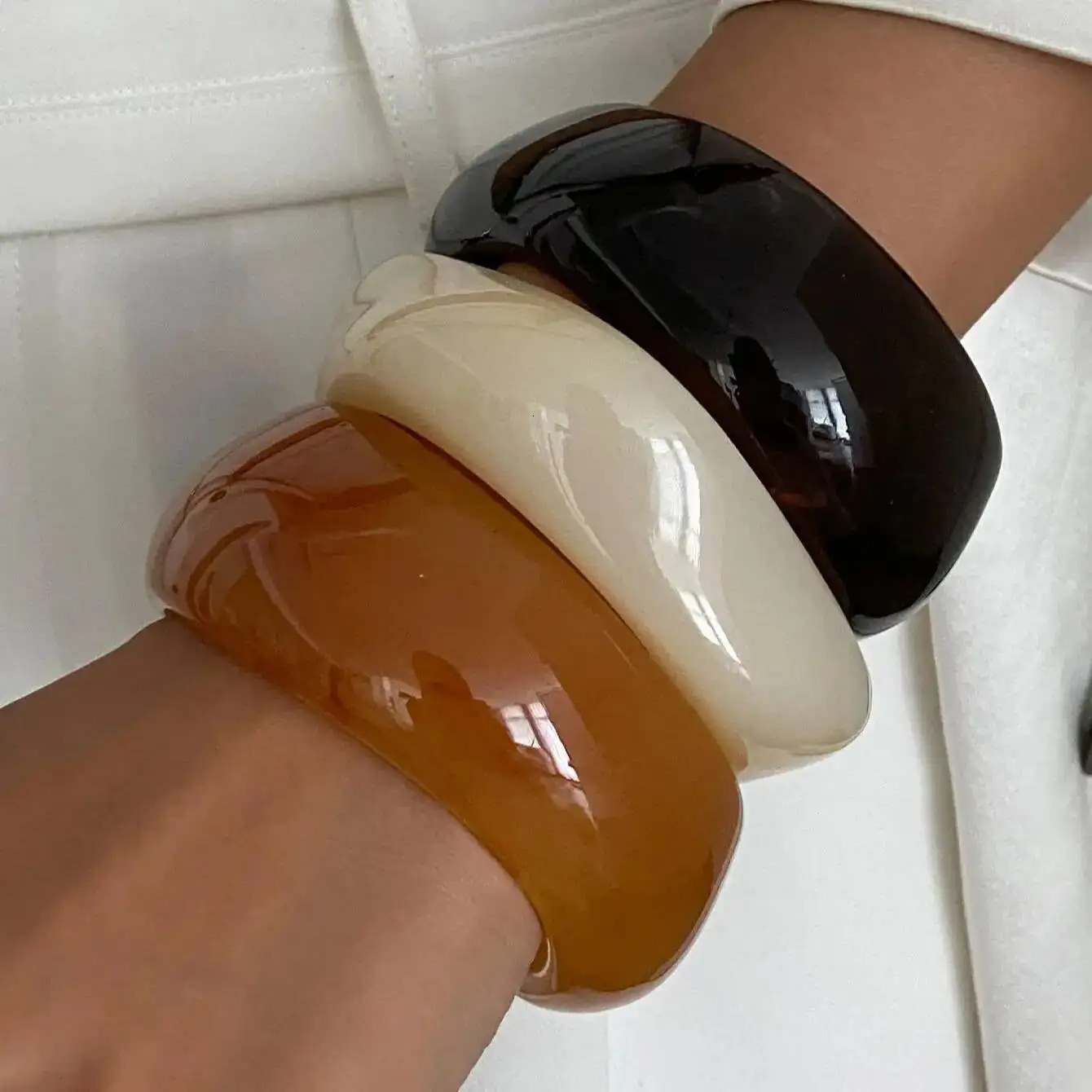 Ingemark 3PcsSet Boho Irregular Resin Plastic Bangles for Women Trend Vintage Glossy Geometric Bracelets Y2K Jewelry Gift 251219