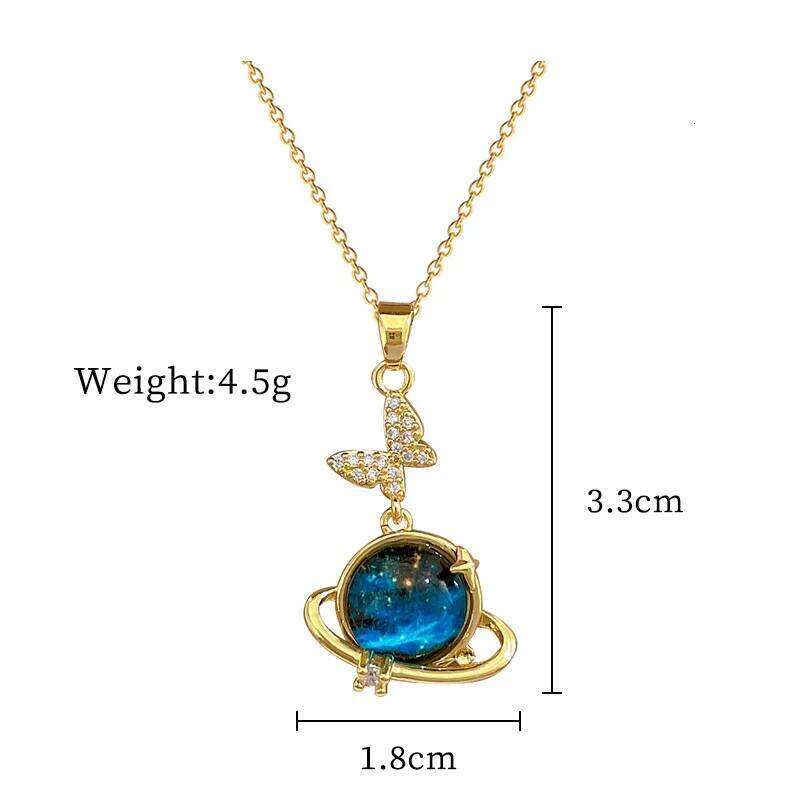 ZAKOL Light Luxury Stainless Steel Blue Starry Planet Pendant Necklace Fashion Women's Clavicle Chain Versatile Jewelry Gift