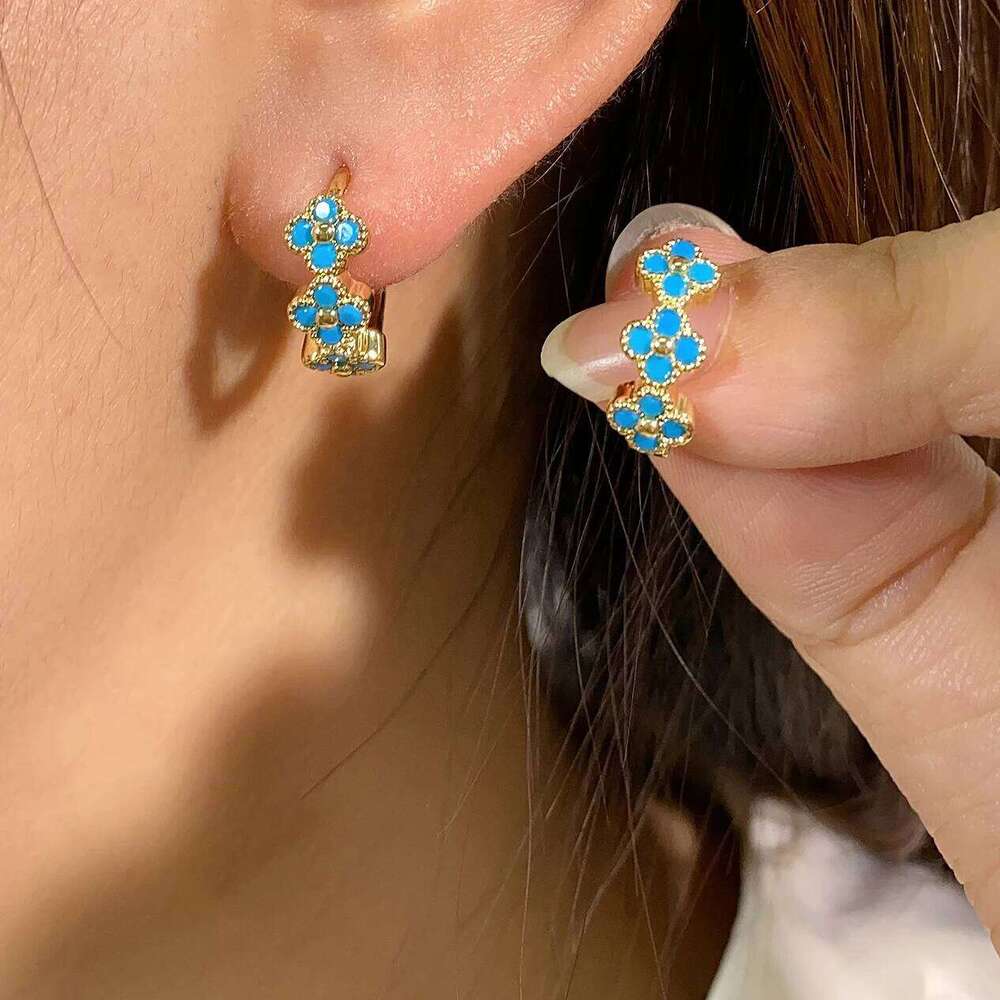 ZAKOL Luxury Turquoise Hoop Earrings for Women Temperament Gold Color Plated Micro-Intact Blue Zircon Party Ear Accessories