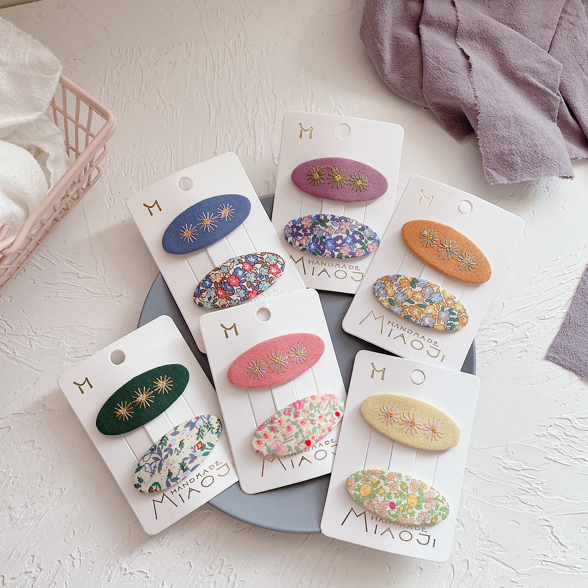 2Pcs/set BB Clips Oval Girls Bangs Hair Clip Embroidered Floral Fabric Hairpins for Toddler Kids Hair Accessories Gift Set C2021