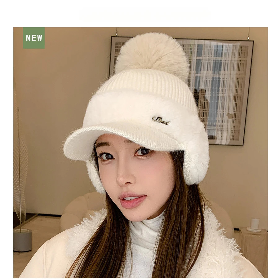 Rabbit Fur Knitted Baseball Cap Women Winter Hats Baseball Autumn Winter Ear Protection CapTo Keep Warm Baseball Hats 251225