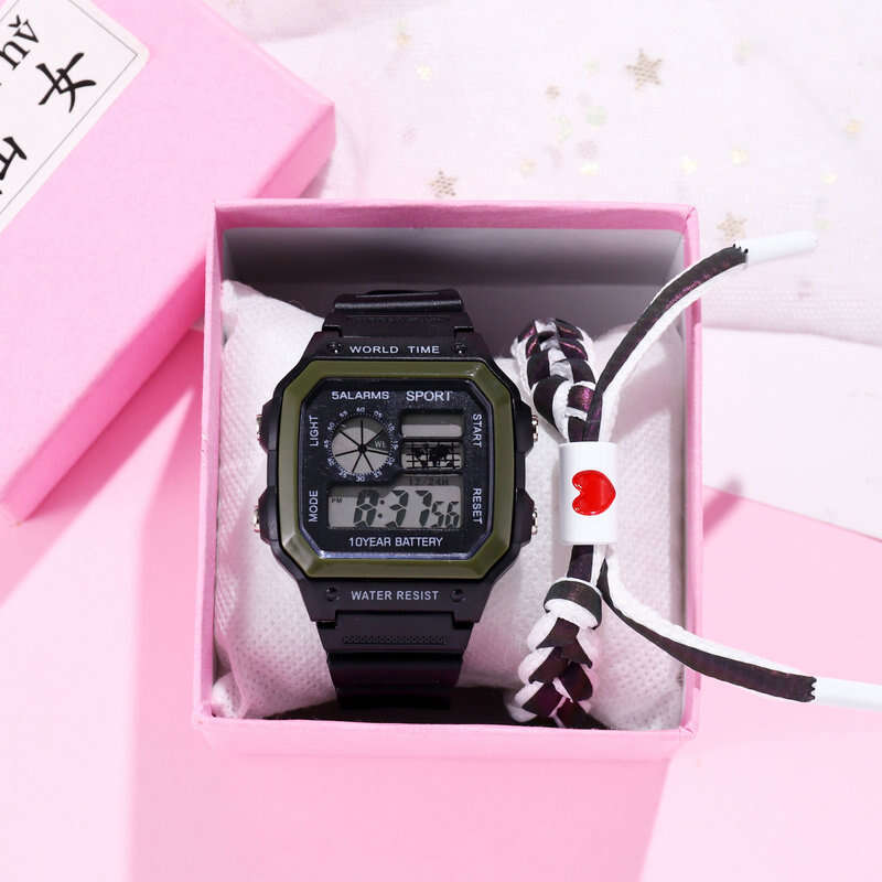 Multifunctional Elementary School Student Electronic For And Girls Korean Version Casual Children's Square Cartoon Watch Boys Sports Luminous