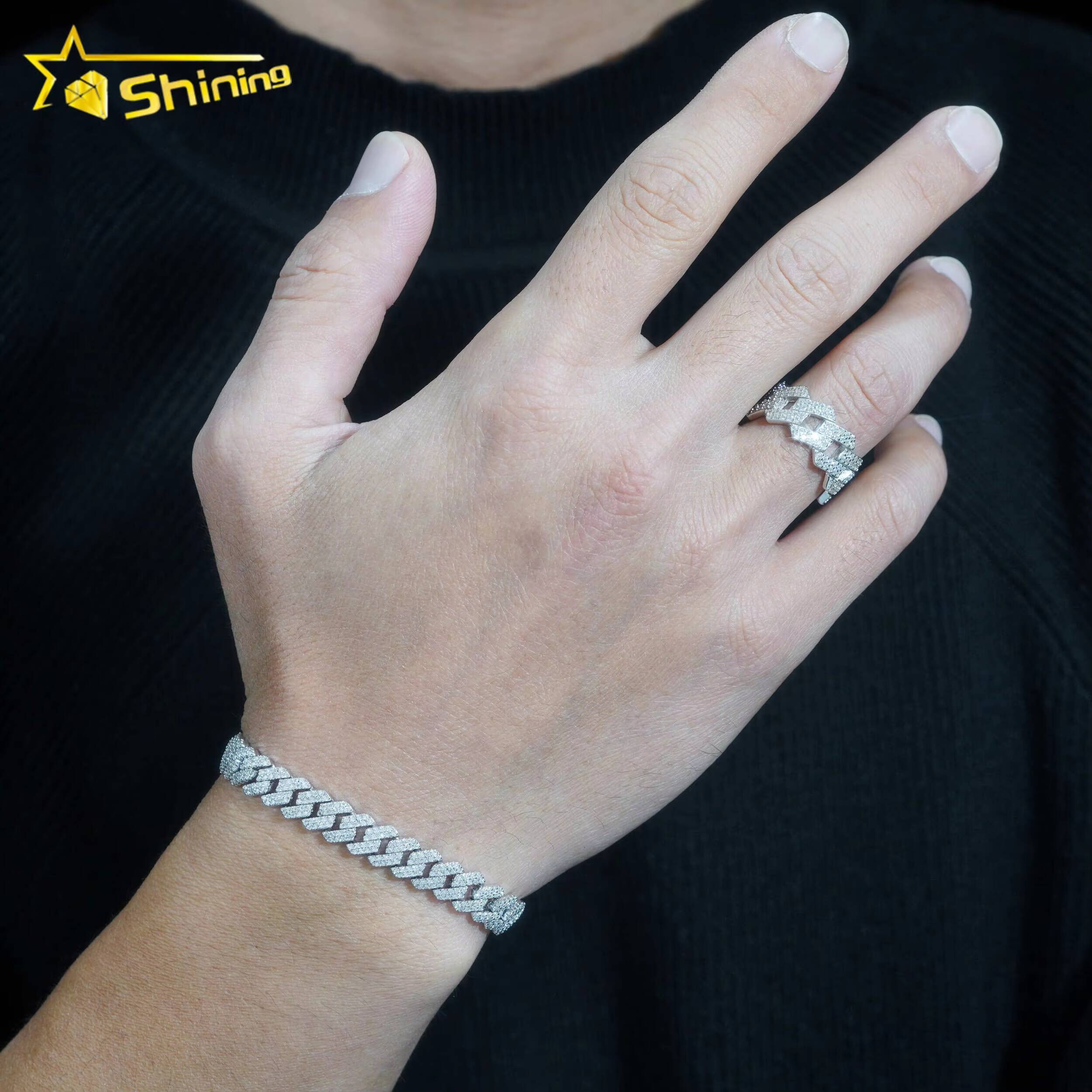 Wholesale Factory Price in Stock Moissanite Jewelry 925 Silver Iced Out 2 Row Diamond Cuban Rings Moissanite Hip Hop Ring