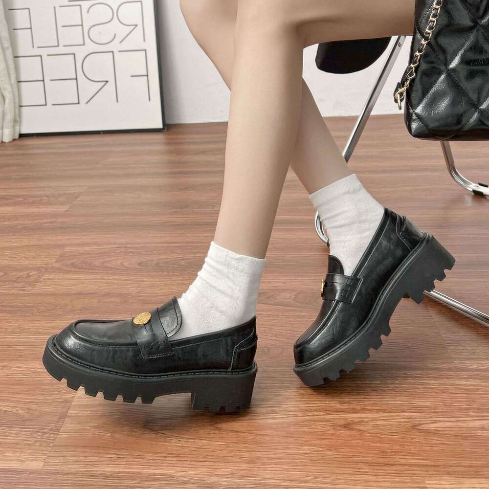 Internet Celebrity Spring Thick-Soled Leather College Style Small Coin Loafers for Women 2025 New Women's Shoes
